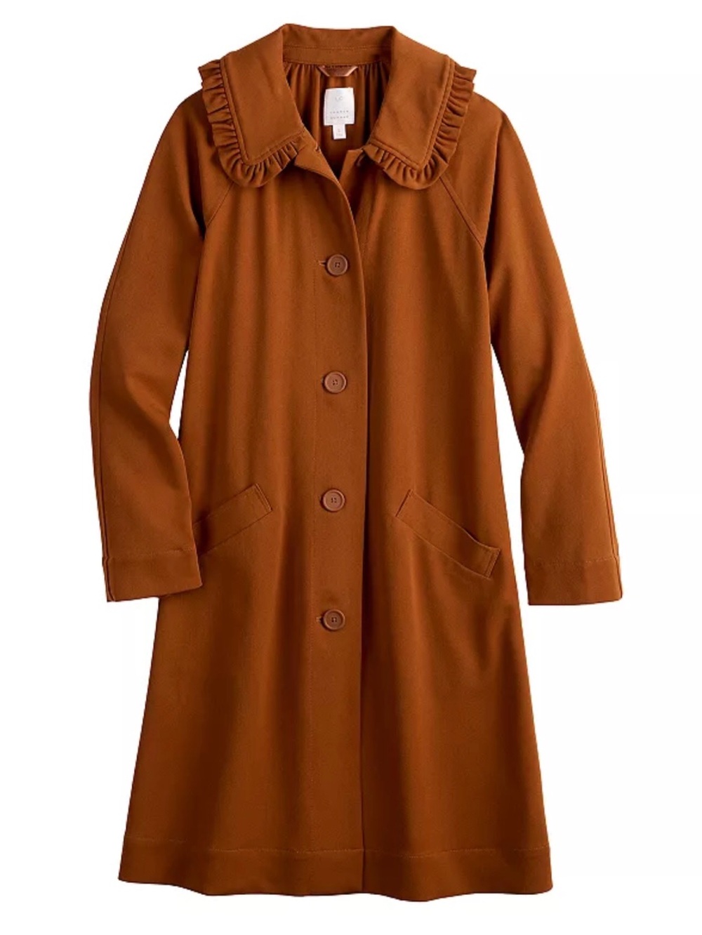 LC Lauren Conrad Vintage 50s Style Ruffle Collar Coat Brown Brick EUC Womens S